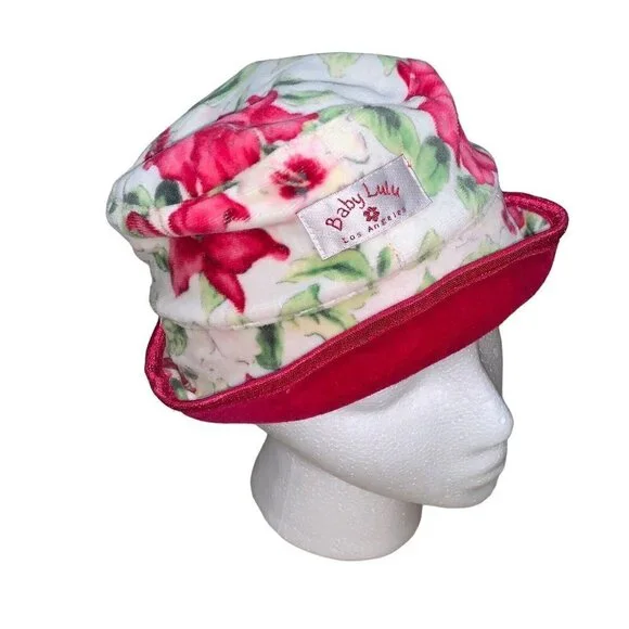 Baby Lulu Los Angeles Baby's Bucket Hat 18-24 Months Velour Floral Magenta NWT - Picture 2 of 4